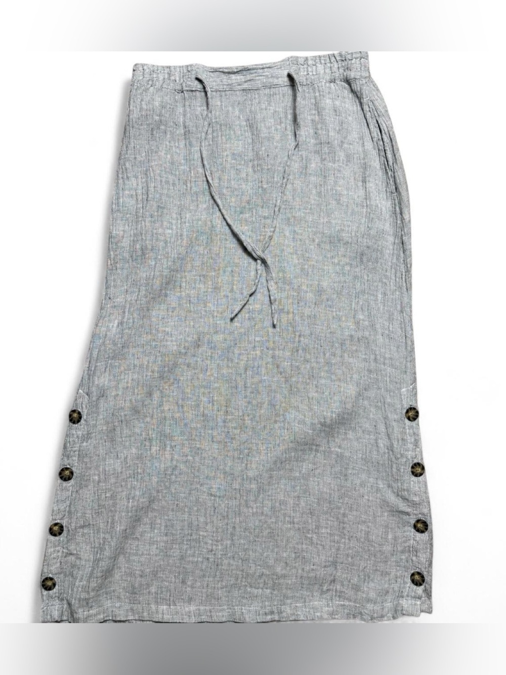 Tahari Light Gray Linen-Blend Drawstring Maxi Skirt - Size Medium
